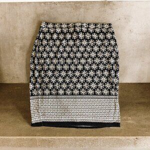 Max Studio Womens Pencil Skirt L Black White Geometric Print Stretch  Retro Glam